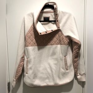 Abercrombie & Fitch asymmetrical snap-up fleece in pink and white, size medium